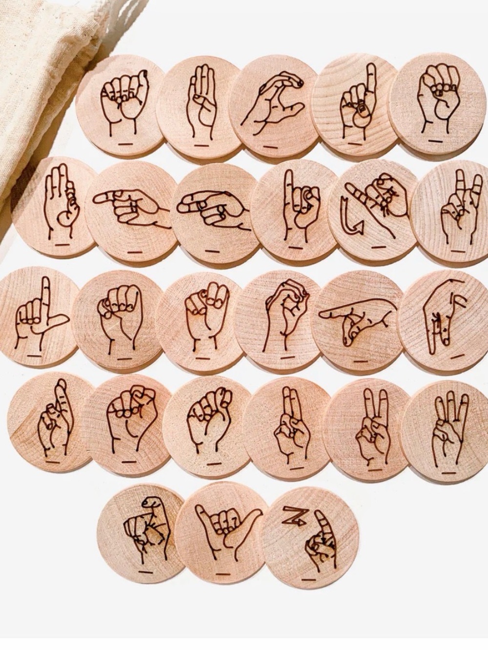 Wooded Sign Language Alphabet Discs by TreeFortToys